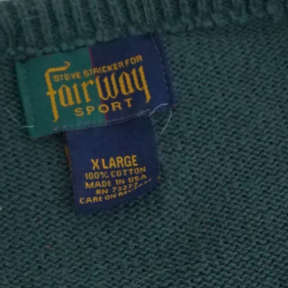 Vintage 90s Steve Strickland fairway sportswear green cotton knit v-neck Vest XL - Picture 8 of 8
